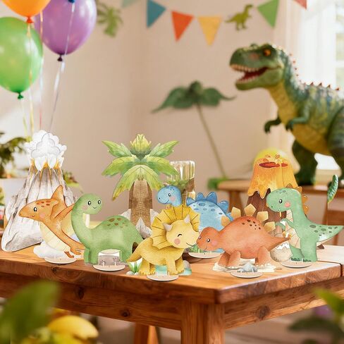 9 PCS Watercolor Dinosaur Centerpieces Table Decorations, Dino Birthday Party Supplies for Baby Shower Safari Jungle Theme Decor in Kuwait
