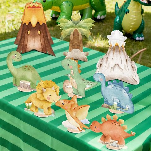 9 PCS Watercolor Dinosaur Centerpieces Table Decorations, Dino Birthday Party Supplies for Baby Shower Safari Jungle Theme Decor in Kuwait
