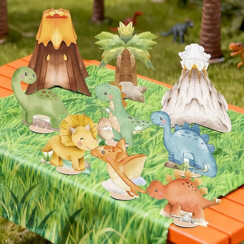 9 PCS Watercolor Dinosaur Centerpieces Table Decorations, Dino Birthday Party Supplies for Baby Shower Safari Jungle Theme Decor in Kuwait