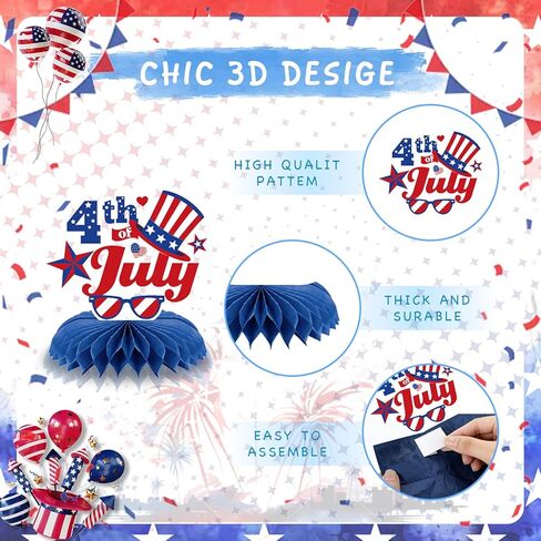 Independence Day Honeycomb Centerpieces, 9PCS Patriotic American 250th Party Decorations for Office Home Table, Red White and Blue Memorial Day 4th of July Decor in Kuwait