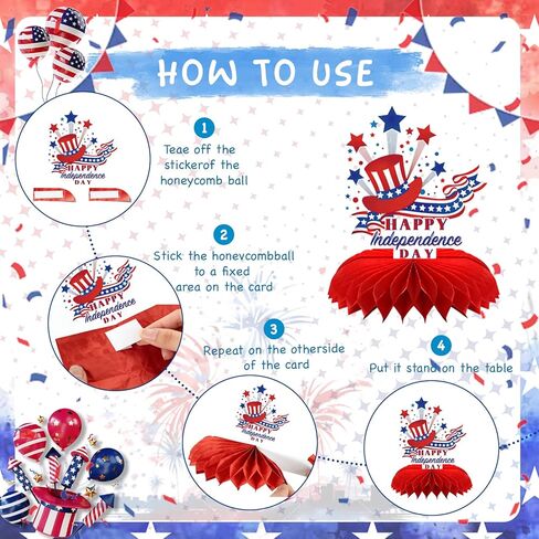 Independence Day Honeycomb Centerpieces, 9PCS Patriotic American 250th Party Decorations for Office Home Table, Red White and Blue Memorial Day 4th of July Decor in Kuwait