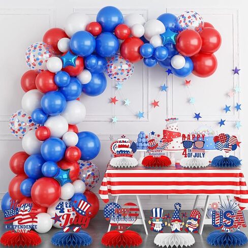 Independence Day Honeycomb Centerpieces, 9PCS Patriotic American 250th Party Decorations for Office Home Table, Red White and Blue Memorial Day 4th of July Decor in Kuwait
