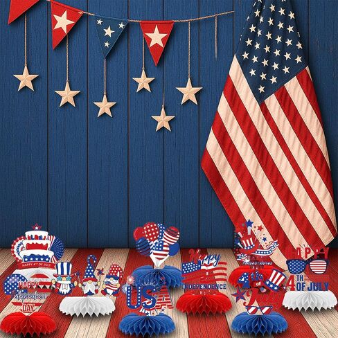 Independence Day Honeycomb Centerpieces, 9PCS Patriotic American 250th Party Decorations for Office Home Table, Red White and Blue Memorial Day 4th of July Decor in Kuwait