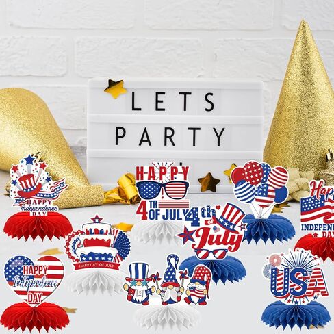 Independence Day Honeycomb Centerpieces, 9PCS Patriotic American 250th Party Decorations for Office Home Table, Red White and Blue Memorial Day 4th of July Decor in Kuwait
