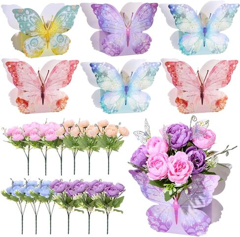 Daifunli 6 Sets Butterfly Centerpieces for Tables Flower Boxes Watercolor Butterfly Party Decorations Baby Shower Birthday Tea Party Decor Supplies Wedding Favors in Kuwait