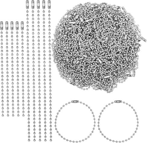 200Pcs Silver Ball Bead Chain Long Bead Ball Chain Keychain 5.9/3.9 Inch Silver Balls Connector Clasp Tag Beaded Chains for Jewelry Making Key Rings Crafts Hanging Keychains in Kuwait