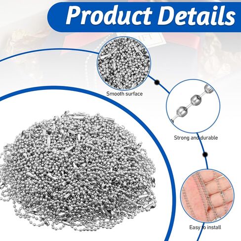 200Pcs Silver Ball Bead Chain Long Bead Ball Chain Keychain 5.9/3.9 Inch Silver Balls Connector Clasp Tag Beaded Chains for Jewelry Making Key Rings Crafts Hanging Keychains in Kuwait