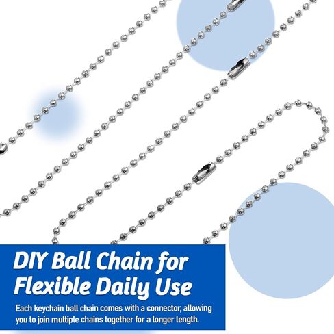 200Pcs Silver Ball Bead Chain Long Bead Ball Chain Keychain 5.9/3.9 Inch Silver Balls Connector Clasp Tag Beaded Chains for Jewelry Making Key Rings Crafts Hanging Keychains in Kuwait