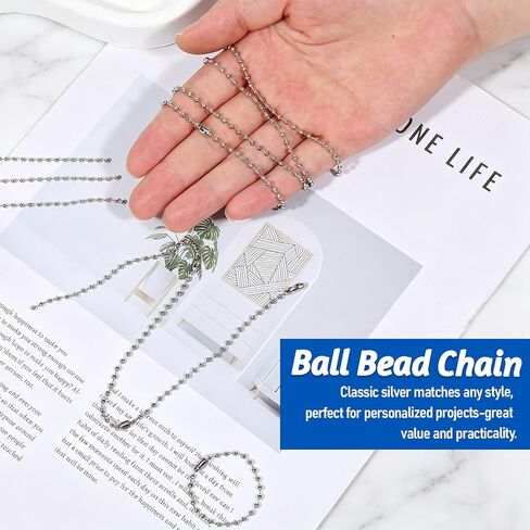 200Pcs Silver Ball Bead Chain Long Bead Ball Chain Keychain 5.9/3.9 Inch Silver Balls Connector Clasp Tag Beaded Chains for Jewelry Making Key Rings Crafts Hanging Keychains in Kuwait