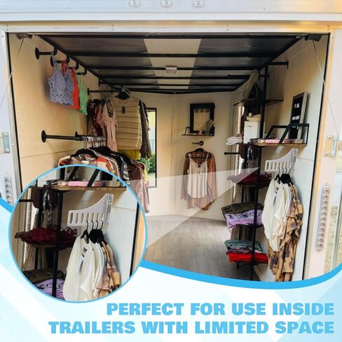 Blulu 2 Pcs Aluminum Wall Mount Clothing Hanger with 7 Hooks, Space-Saving Clothing Rack Including Pre-Drilling and Hardware Installation for Laundry Room Enclosed Trailers Garage Storage Organizer in Kuwait