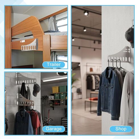 Blulu 2 Pcs Aluminum Wall Mount Clothing Hanger with 7 Hooks, Space-Saving Clothing Rack Including Pre-Drilling and Hardware Installation for Laundry Room Enclosed Trailers Garage Storage Organizer in Kuwait
