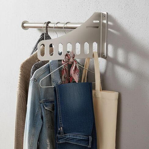 Blulu 2 Pcs Aluminum Wall Mount Clothing Hanger with 7 Hooks, Space-Saving Clothing Rack Including Pre-Drilling and Hardware Installation for Laundry Room Enclosed Trailers Garage Storage Organizer in Kuwait