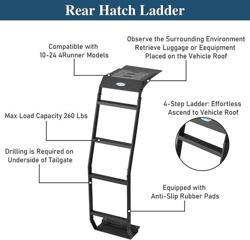 Hooke Road 4Runner Rear Hatch Ladder for Toyota 4Runner 2010-2024 5th Gen, 4-Step Tailgate Trunk Roof Access Pedals, 260 Lbs Load Capacity in Kuwait