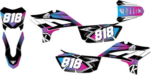 مجموعة رسومات لـ Apollo RFZ Z20 Z40 (جميع السنوات) Turbo Series Magenta-Cyan 09 Mil-Dirt Bike مجموعة ملصقات رسومات السباق المخصصة، بدون بلاستيك in Kuwait