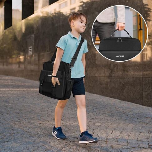 حافظة بسحاب مكونة من 3 حلقات مكونة من 500 ورقة وحزام كتف قابل للتعديل ومقبض للكمبيوتر المحمول مقاس 14 بوصة للمدرسة والمكتب (أسود) in Kuwait
