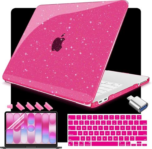 Teryeefi Gltter Case for MacBook Neo 13 inch Case 2026 (A18 Pro) Model A3404, Slim Protective Hard Shell Cover & Keyboard Cover & Type C Adapter - Sparkly Rose Pink in Saudi Arabia