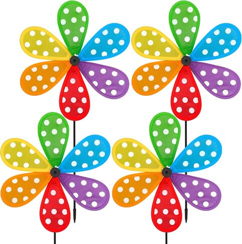Windmill, 4PCS Garden Wheel Spinner, DIY Pinwheel, 10.2inch Pin Wheel, 4-Color Stripe Fabric Windmill Wheel, Colorful Whirligigs Windmill, Outdoor Courtyard, Lawn, Decoration Wind Spinner in Saudi Arabia