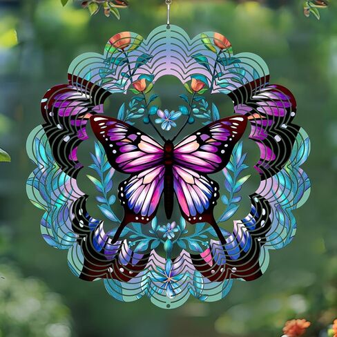 12 inch 3D Butterfly Garden Wind Spinners Unique Birthday Gifts for Women Hanging Wind Metal Sculptures Butterfly Garden Decoration Wind Sculptures for Lawn Yard Outdoor (Pink) in Kuwait