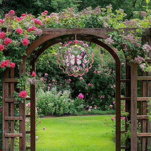 12 inch 3D Butterfly Garden Wind Spinners Unique Birthday Gifts for Women Hanging Wind Metal Sculptures Butterfly Garden Decoration Wind Sculptures for Lawn Yard Outdoor (Pink) in Kuwait