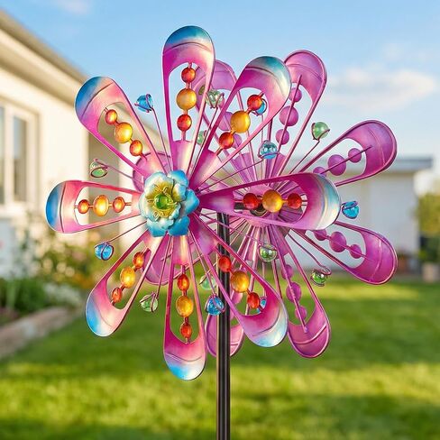 Wind Spinners Outdoor for Yard and Garden, W13xH63 Purple Kinetic Metal Art Wind Sculptures & Spinners, Outdoor Patio Lawn Garden Decor, Gardening Gifts for Women in Saudi Arabia