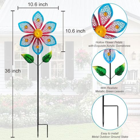 Metal Wind Spinners for Garden Decor - Outdoor Windmill Sculptures, Durable Yard Art ​Wind Spinners Metal Wind Spinner for Patio Lawn Ornament, Vibrant Red & Blue Garden Spinners Outdoor in Saudi Arabia
