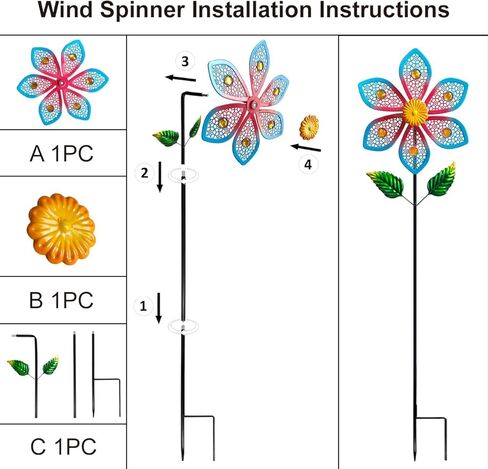 Metal Wind Spinners for Garden Decor - Outdoor Windmill Sculptures, Durable Yard Art ​Wind Spinners Metal Wind Spinner for Patio Lawn Ornament, Vibrant Red & Blue Garden Spinners Outdoor in Saudi Arabia