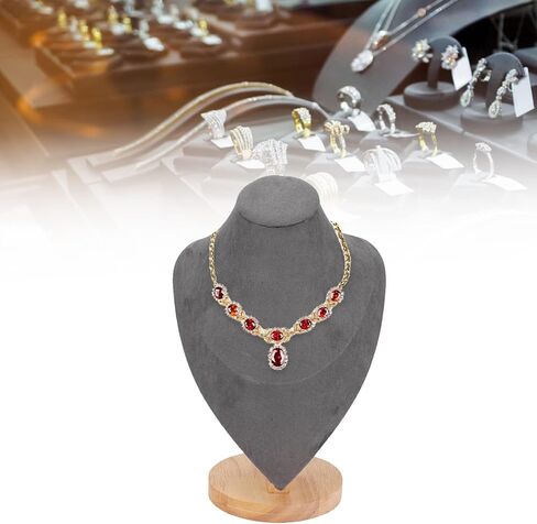 Necklace Earring Jewelry Set Display Stand, Multipurpose Elegant Necklace Holder Stand with Wood Base for Home Jewelry Store Trade Show (Gray) in Kuwait