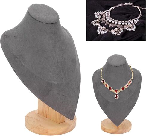 Necklace Earring Jewelry Set Display Stand, Multipurpose Elegant Necklace Holder Stand with Wood Base for Home Jewelry Store Trade Show (Gray) in Kuwait
