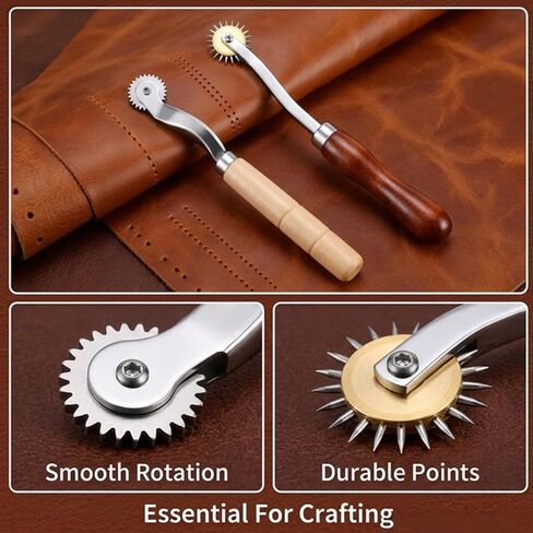 Tracing Wheel Sewing Tool Set, 2PCS Pounce Wheel with Wooden Handle & Stainless Steel, Stitch Marking Spacer for Pattern Tracing, Leather, Fabric & Craft Projects in Saudi Arabia