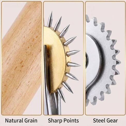 Tracing Wheel Sewing Tool Set, 2PCS Pounce Wheel with Wooden Handle & Stainless Steel, Stitch Marking Spacer for Pattern Tracing, Leather, Fabric & Craft Projects in Saudi Arabia