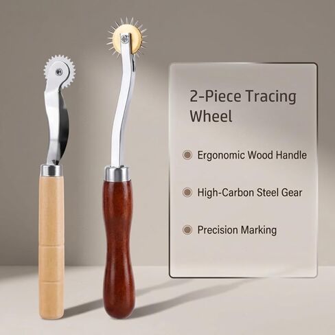 Tracing Wheel Sewing Tool Set, 2PCS Pounce Wheel with Wooden Handle & Stainless Steel, Stitch Marking Spacer for Pattern Tracing, Leather, Fabric & Craft Projects in Saudi Arabia