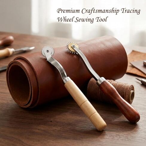 Tracing Wheel Sewing Tool Set, 2PCS Pounce Wheel with Wooden Handle & Stainless Steel, Stitch Marking Spacer for Pattern Tracing, Leather, Fabric & Craft Projects in Saudi Arabia