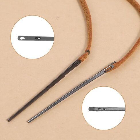 2 Pcs Metal Hole Leather Rope Woven Needles, Sewing Leather Needles, Single Prong Lacing Needle, Leather-Sewing Needle, Manual Lacing Threading Prong Steel-Needle for Leathering Craft (2 Styles) in Kuwait