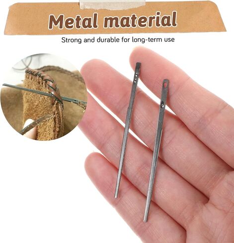 2 Pcs Metal Hole Leather Rope Woven Needles, Sewing Leather Needles, Single Prong Lacing Needle, Leather-Sewing Needle, Manual Lacing Threading Prong Steel-Needle for Leathering Craft (2 Styles) in Kuwait