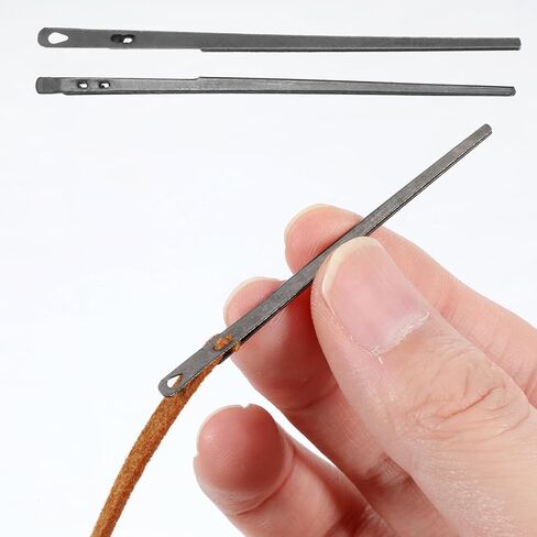 2 Pcs Metal Hole Leather Rope Woven Needles, Sewing Leather Needles, Single Prong Lacing Needle, Leather-Sewing Needle, Manual Lacing Threading Prong Steel-Needle for Leathering Craft (2 Styles) in Kuwait
