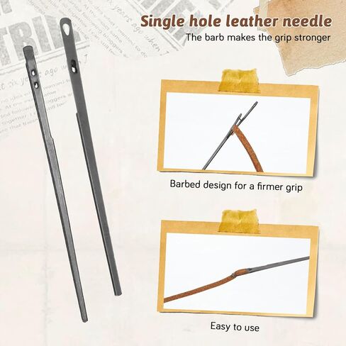 2 Pcs Metal Hole Leather Rope Woven Needles, Sewing Leather Needles, Single Prong Lacing Needle, Leather-Sewing Needle, Manual Lacing Threading Prong Steel-Needle for Leathering Craft (2 Styles) in Kuwait