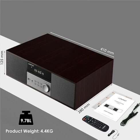 نظام رف ستيريو للمنزل، مشغل أقراص مضغوطة LONPOO Vintage 40W RMS Micro Mini مع جهاز تحكم عن بعد، بلوتوث، راديو FM، تشغيل USB MP3 ومدخل Aux-in، فضي in Saudi Arabia