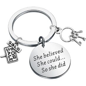 Lywjyb Birdgot Real Estate Agent Gift Thank You Gift for Realtor She Believed She Could So She Did Realtor Keychain