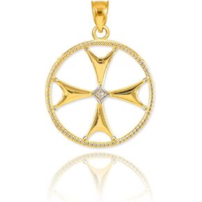 Religious Jewelry by FDJ 10k Yellow Gold Open Design Diamond-Accented Maltese Cross Charm Pendant