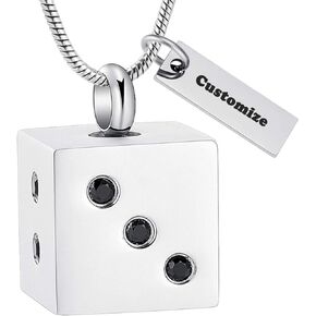 zeqingjw Dice Cremation Jewelry Inlay Zircon Urn Necklace for Ashes Memorial Urn Pendant for Loved Ones Keepsake Ashes Necklace