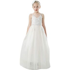 Bow Dream Lace Flower Girl Dress Tulle Wedding First Holy Communion Baptism Dress