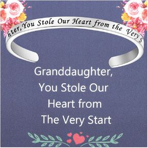 FEELMEM To My Granddaughter Gifts Granddaughter You Stole Our Heart from The Very Start Cuff Bangle Bracelet Granddaughter Birthday Gifts from Grandma