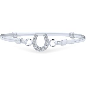 Bling Jewelry Good Luck Horseshoe Bangle Equestrian Bracelet For Women Graduation Gift Cubic Zirconia CZ Pave .925 Sterling Silver