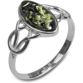 Ian and Valeri Co. Green Amber Sterling Silver Celtic Marquise Shape Thin Ring
