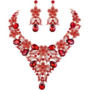 EVER FAITH Women's Austrian Crystal Elegant Flower Teardrop Necklace Earrings Set for Bride, Bridesmaid