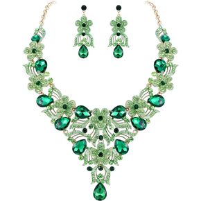 EVER FAITH Women's Austrian Crystal Elegant Flower Teardrop Necklace Earrings Set for Bride, Bridesmaid