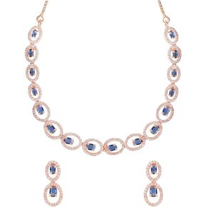 I Jewels Rose Gold Plated American diamond stone studded necklace Women & Girls(AD0028)