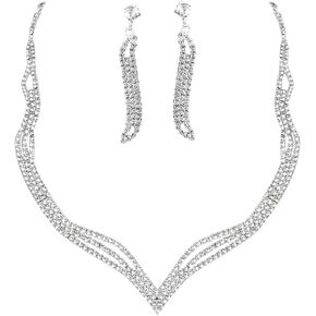 Unicra Wedding Jewelry Set Silver Rhinestone Necklace Earrings Set Prom Party Jewelry sets for Brides and Women