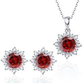 YOU&M White Gold Plated Halo Round CZ Necklace+Stud Earrings Set Jewelry for Wedding Womens Gift