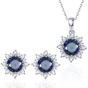 YOU&M White Gold Plated Halo Round CZ Necklace+Stud Earrings Set Jewelry for Wedding Womens Gift